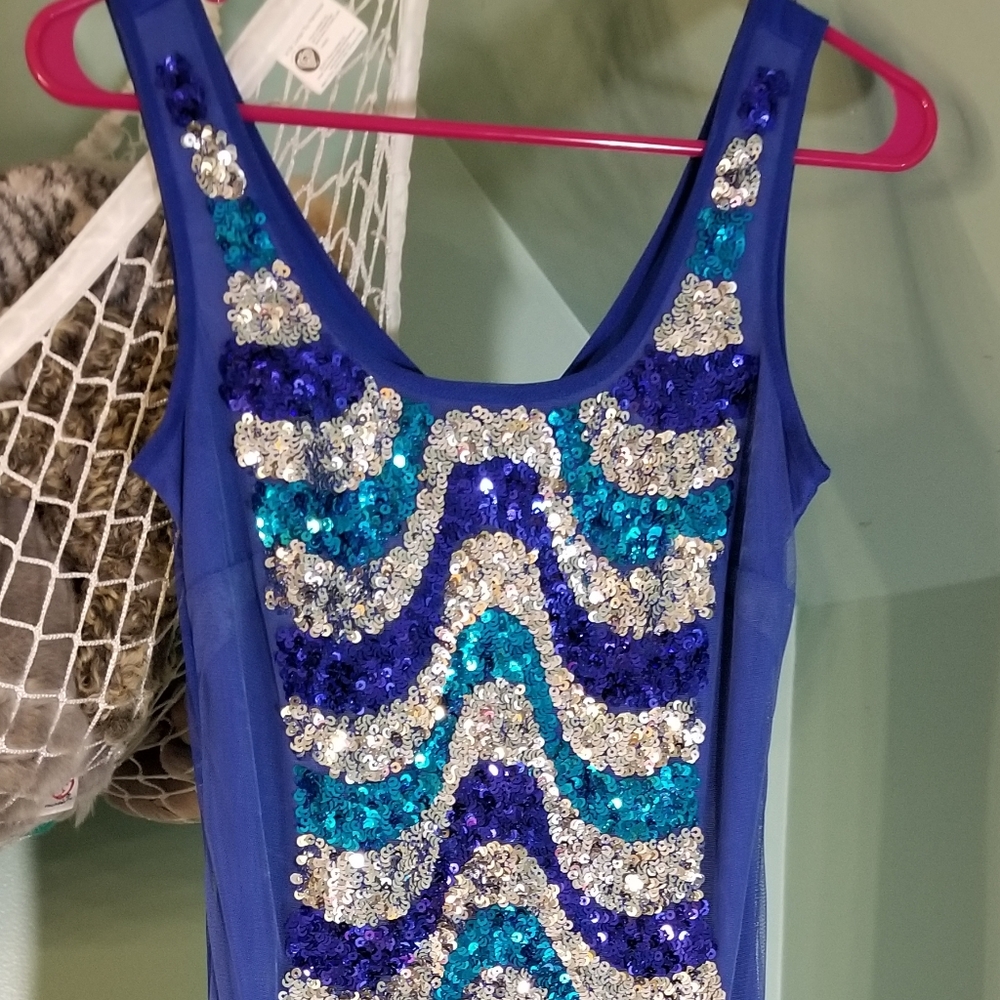 Blue/Silver Front Sequin Mini Tank Dress